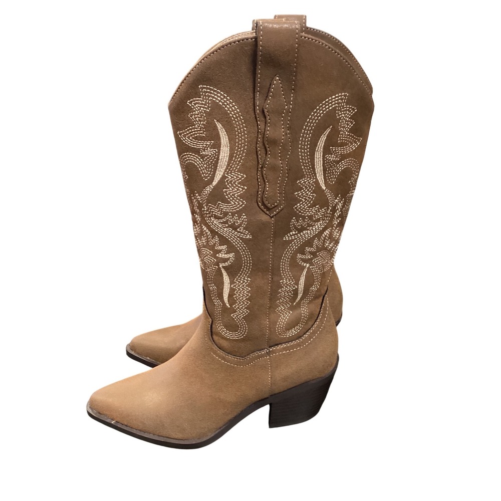 Me Too Womens Brown Western Cowboy Boots Embroidered Pointed Toe Block Heel Sz 6 - Picture 3 of 5